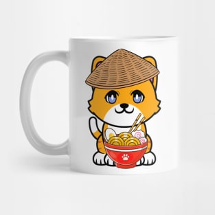 Funny orange cat is eating noodles Mug